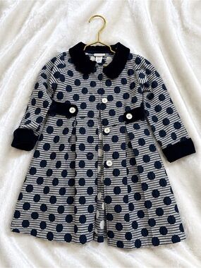 Blueberi Boulevard Navy and White Polka Dot Girls Coat
